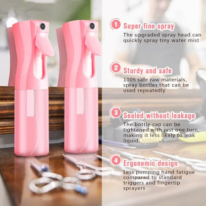 Spray bottles, Spray Water Bottle Fine Mist Refillable, Continuous Spray Bottle for Hair, Skin Care, Planting, Showering Pets, Travel, Cleaning & Home (Pink) - color: Bright Pink, size: 6.8 Ounces