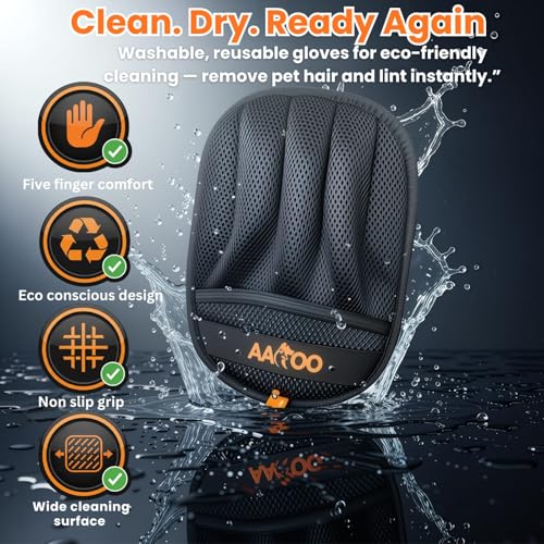 Pet Hair Removal Glove for Cats & Dogs with Silicone Pet Toothbrush – Reusable Magic Brush – Five-Finger Electrostatic Pet Hair Remover Glove for Laundry, Couch, Carpet & Car Seat - color: black