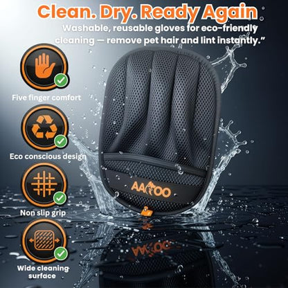 Pet Hair Removal Glove for Cats & Dogs with Silicone Pet Toothbrush – Reusable Magic Brush – Five-Finger Electrostatic Pet Hair Remover Glove for Laundry, Couch, Carpet & Car Seat - color: black