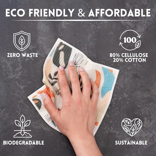 DECEE Swedish Dishcloths for Kitchen | 5 Pack Reusable Paper Towels | Washable | Swedish Dish Towels | Non-Scratch Cellulose Sponge Cloths | No Odor, Biodegradable Cleaning Cloths (Earthy) - color: Earthy