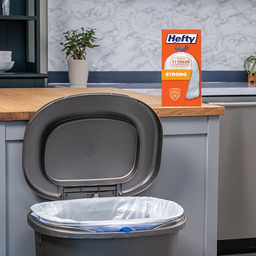 Hefty Strong White 13 Gallon Trash Bags with Drawstrings, Unscented Tall Kitchen Trash Bags, Resists Leaks, Punctures, and Tears, Durable Closure, 120 Ct. - size: 120 Count (Pack of 1)