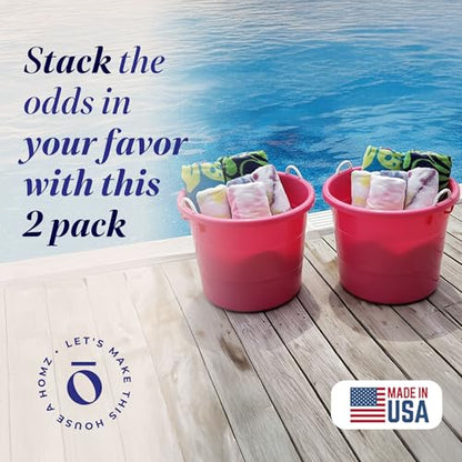 Homz 2 Pack of 17 Gallon Storage Buckets, Durable Plastic Containers, Sturdy Rope Handles, Large Tubs for Sports Equipment, Party Cooler, Gardening, Toys and Laundry, Pink - color: Pink