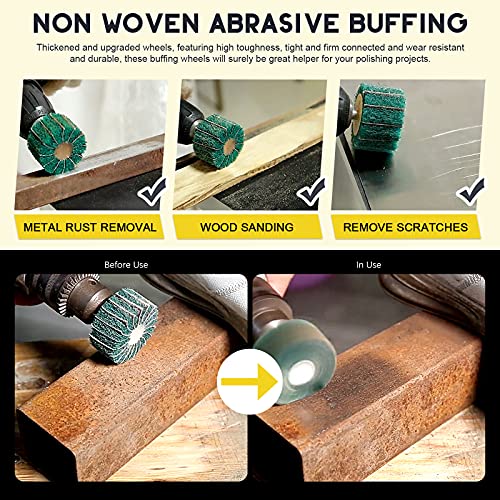 10Pcs Non Woven Abrasive Buffing Pads Wheels Drill Attachment Set, Scouring Pads Wheel with 1/4" Shank, Rotary Buffer Tool Accessories for Polishing Mirror Stainless Steel Copper Aluminum