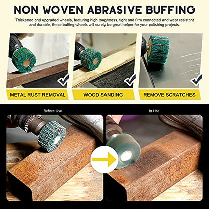 10Pcs Non Woven Abrasive Buffing Pads Wheels Drill Attachment Set, Scouring Pads Wheel with 1/4" Shank, Rotary Buffer Tool Accessories for Polishing Mirror Stainless Steel Copper Aluminum