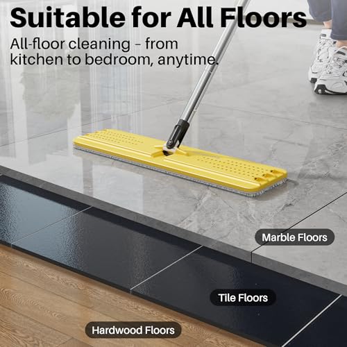 JOYMOOP Industrial Mop and Bucket Set, 17.7-inch Dust Mops for Floor Cleaning, Flat Mop Bucket with Wringer, Include 3 Reusable Microfiber Mop Pads - Yellow - size: 17.7" Mop-head - 60" Mop+3 Mop Pads