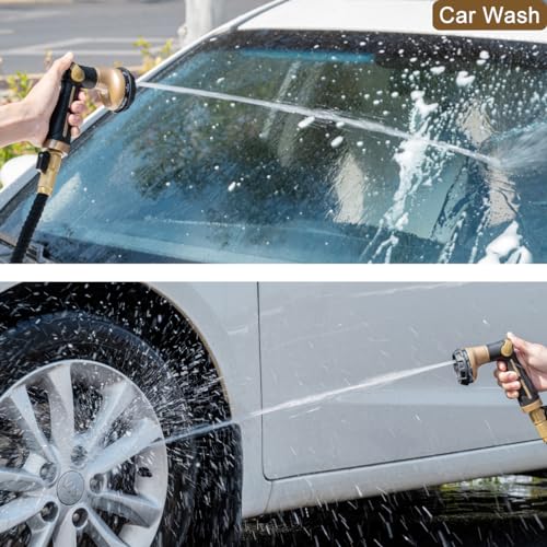 FANHAO Garden Hose Nozzle Heavy Duty, 100% Metal Water Hose Sprayer with 8 Spray Patterns, High Pressure Spray Nozzle Thumb Control On Off Valve for Lawn & Plant Watering, Car & Pet Washing - Khaki - color: Khaki