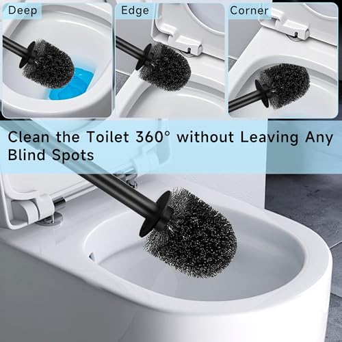 Toilet Brush and Holder Set, Toilet Bowl Brush, Compact Bathroom Accessories, Durable Toilet Scrub Bristles, Drip-Proof, Deep Cleaning, Black, 1 Pack - size: 1 Pack