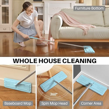 JOYMOOP Flat Mop System, Microfiber Floor Cleaning Tool, 50" Handle with 13" Flat Head, Pale Aqua, Includes Washable Microfiber Pad - color: Pale Aqua, size: 50" Mop with 13" Mop-head