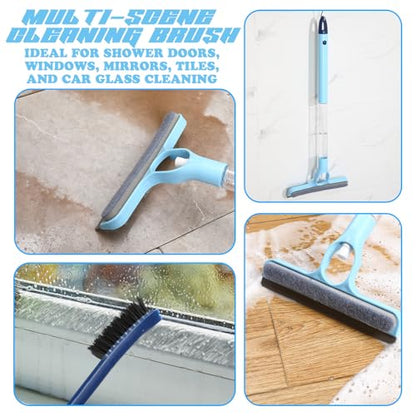 Lothee 1pcs 3 in 1 Window Squeegee, 23'' Long Handle Window Cleaning Scraper, Squeegee and Scrubber with Spray for Walls, Car Windshields, Bathrooms, Kitchens (Bule) - color: Bule