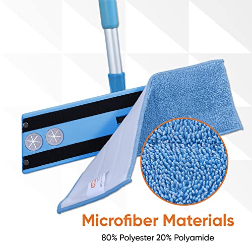 Superio Miracle Mop Set 2 Pack, Microfiber Flat Mop Wet and Dust Mop for Vinyl Plank, Hardwood, Laminate, Tile Flooring, Wall, with Aluminum Telescopic Handle, and Microfiber Mop Pad, Blue - size: Full Mops-2