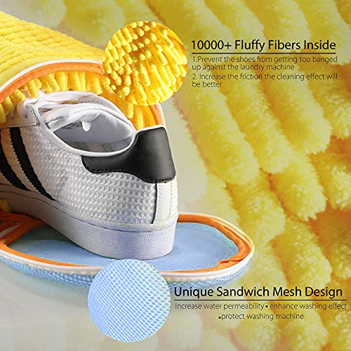 Teletrogy Shoes Laundry Bag Keep Shoes Clean, Shoe Wash Bag for Washing Machine, Durable Zipper Laundry Washing Bag, Sneaker Tennis Cleaner Kit Adjustable Shoe Trees - Home Dorm Travel Essentials - color: Yellow