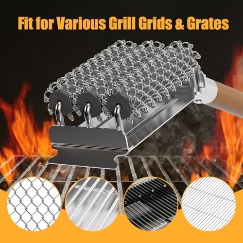 Replacement Brush Head for Bristle Free Grill Brush Compatible with HOUSE AGAIN Grill Cleaner,304 Stainless Steel Mesh+Safe Silicone Sponge Spinning Design Full-Angle Clean,Sturdy/Heat Resistant-3pcs - style: Replacement Head for Natural Wood