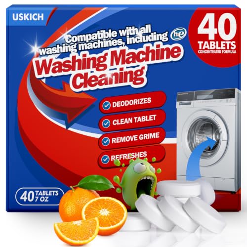 USKICH 40 Pack Washing Machine Cleaner Tablets,Deep Cleaning Descaler For HE Front Loader & Top Load Washer,Washer Machine Cleaning Tablets Clean Inside Drum and Laundry Tub Seal,Septic Safe - style: Cleaners-40P
