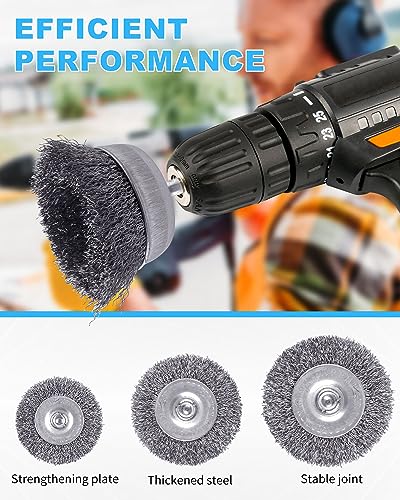 Rocaris 21-Pack Carbon Steel Wire Wheel, Cup, Pen Brush Set with 1/4-Inch Round Shank for Rust Removal, Corrosion and Scrub Surfaces