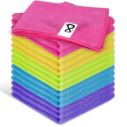 Microfiber Cleaning Cloths, 15 Pack Cleaning Rags, Wet and Dry Use Cleaning Towels, Highly Absorbent and Soft Feel, Lint Free, Streak Free, 11.5"X11.5"(Red/Yellow/Green/Blue/Purple) - color: Multicoloured 15 Pack