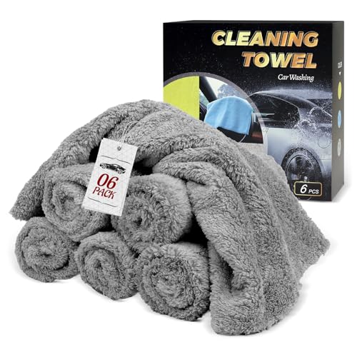 Car Wash Towels 16x16 - Coral Fleece, Grey 6-Pack | 450gsm thick coral fleece. Highly absorbent, lint & scratch-free for auto detailing, washing, and home cleaning. - color: Grey