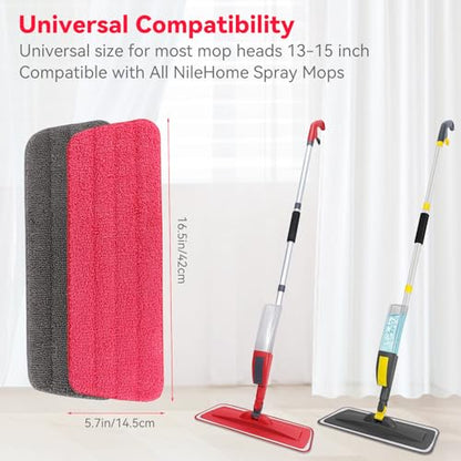 16.5 inch Microfiber Mop Pads for Rubbermaid Reveal Spray Mop and Any 16.5" Flat Mop - 10 Pack 13''-15'' Spray Mop Pad Reusable Washable Replacement Refills - Red & Grey - color: Grey and Red