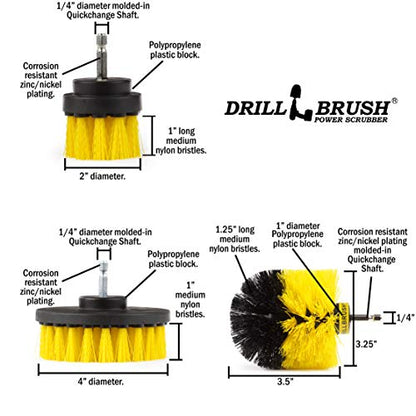 Drillbrush 5 Piece Bundle - Add a 2-inch Flat Brush and Original Brush to Our 3 Piece Bathroom kit to Make The Ultimate Household Cleaning Kit
