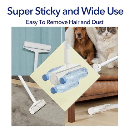 Large Lint Rollers for Carpet, 9.45'' Sticky Rollers for Floor with 360 Sheets, Extendable Long Handle Sticky Mop for Cleaning Couch, Curtains, Cars, Clothing, and Pet Hair - size: 360 Sheets Long Handle
