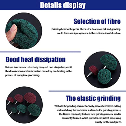 Glarks 10 Pack Non Woven Abrasive Wheel Drill Buffing Attachment Set, Red and Green Scouring Pads Power Scrubber Cleaning Kit with 1/4" Shank for Polishing, Scrubbing and Cleaning Surface