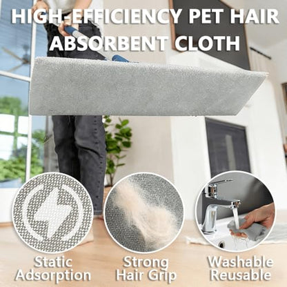 Electrostatic Dust Clip-On Mop for Pet Hair, 57" Adjustable Long Handle, 360° Rotating Head, 2 Reusable Static Cloths, 2 Microfiber Cloths & 1 Scraper, Ideal for Pet Loose Hair & Daily Dust Cleaning - color: purple