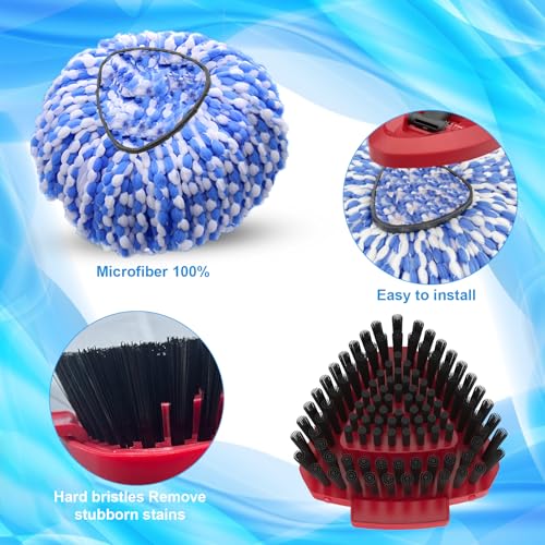 2 Pack Spin Mop Heads Replacement Compatible with O Cedar RinseClean 2 Tank, Upgraded Scrub Brush,4 Section Mop Handle and 1 Base Combo Set, Microfiber Replace Head Refill - color: Blue (2 Tank System)