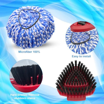 2 Pack Spin Mop Heads Replacement Compatible with O Cedar RinseClean 2 Tank, Upgraded Scrub Brush,4 Section Mop Handle and 1 Base Combo Set, Microfiber Replace Head Refill - color: Blue (2 Tank System)