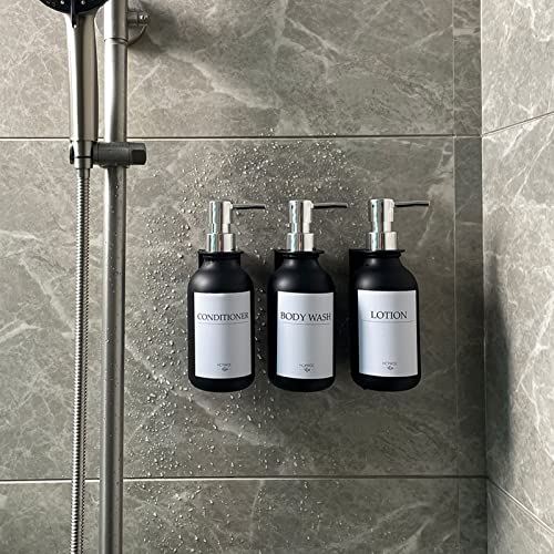 Shampoo Dispenser for Shower Wall, Shampoo and Conditioner Dispenser with 16 Waterproof Labels, No Drill Shower Soap Dispenser Bathroom, Shower Soap Dispenser Wall Mounted,17oz, 3 Pack, Silver Black - color: 1-black Bottle + Silver Pump