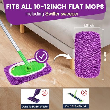 6Pcs Reusable Microfiber Mop Pads Compatible with Sweeper Mop, Replacement Wet Mopping pad Refills & Washable Dry Sweeping Cloths for Surface/Hardwood Floor Cleaning (Purple) - color: 6 Pack Purple