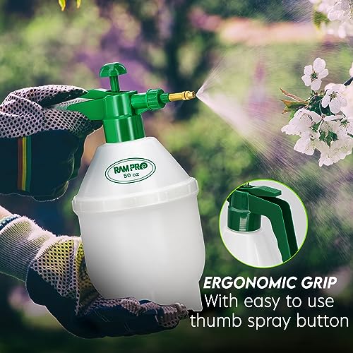 RamPro Garden Sprayer, 0.4 Gallon Pump Sprayer, 1.5L Weed Sprayer, 50 Oz Water Sprayer Pump Spray Bottle for Lawn Sprayer, Plant Mister, Safety Valve & Adjustable Brass Nozzle Pressure Hand Sprayer - size: 50oz