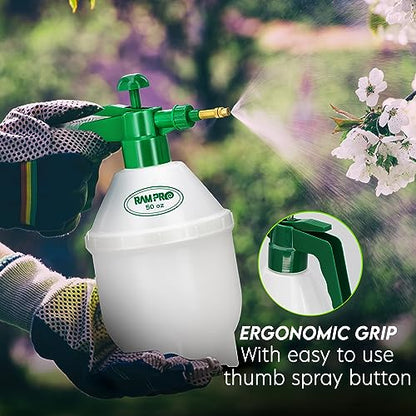 RamPro Garden Sprayer, 0.4 Gallon Pump Sprayer, 1.5L Weed Sprayer, 50 Oz Water Sprayer Pump Spray Bottle for Lawn Sprayer, Plant Mister, Safety Valve & Adjustable Brass Nozzle Pressure Hand Sprayer - size: 50oz