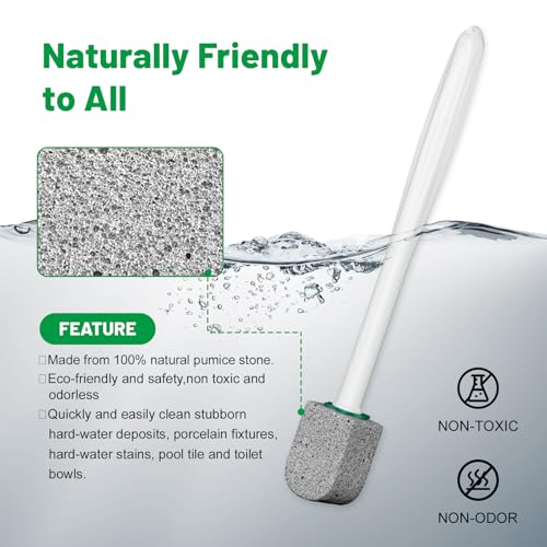 Pumice Stone Toilet Bowl Cleaner,Bathroom Cleaner Brush Toilet Wand Refills with 30CM Long Handle for Remove Hard Water Stains with 1 Wand+ Pumice Stones (10 Pack Stone)