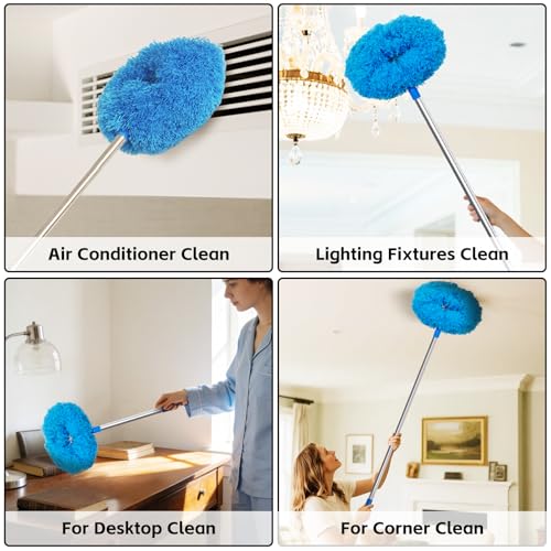 DRQ Ceiling Fan Cleaner Duster, Reusable Microfiber Duster with Extension Pole, 13 to 48 Inch Fan Blade Cleaner, Removable Dusters for Cleaning Walls Bookshelves Door Window Top (Blue) - color: Blue