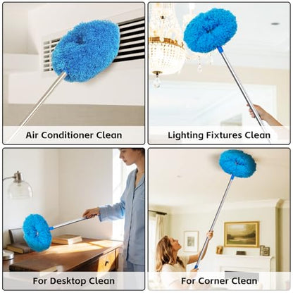 DRQ Ceiling Fan Cleaner Duster, Reusable Microfiber Duster with Extension Pole, 13 to 48 Inch Fan Blade Cleaner, Removable Dusters for Cleaning Walls Bookshelves Door Window Top (Blue) - color: Blue