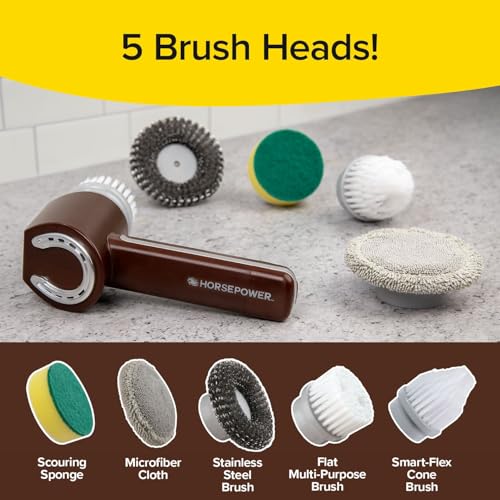 Horsepower Scrubber Complete 5-pack of Durable Premium Replacement Heads for Electric Spin Scrubber, AS SEEN ON TV