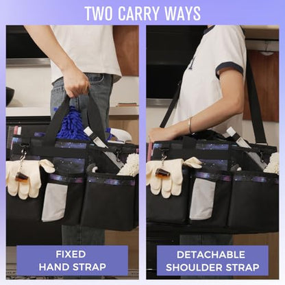 SCAVATA Wearable Cleaning Caddy, Cleaning Caddy Supplies Organizer with Handle & Shoulder Straps for Housekeepers, Under Sink & Car Cleaning Tool Organizers Bag with 4 Foldable Divider (StarrySky) - color: StarrySky