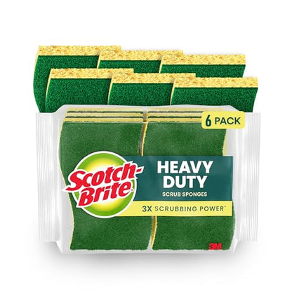 Scotch-Brite Heavy Duty Scrub Sponge, 6 Kitchen Sponges Designed for Tough Messes in the Kitchen that Last 3X Longer*, Best for Cast Iron Skillets and Outdoor Grills, Flexible, Durable, and Strong | Designed for Tough Messes, Last 3X Longer, Best for Cast