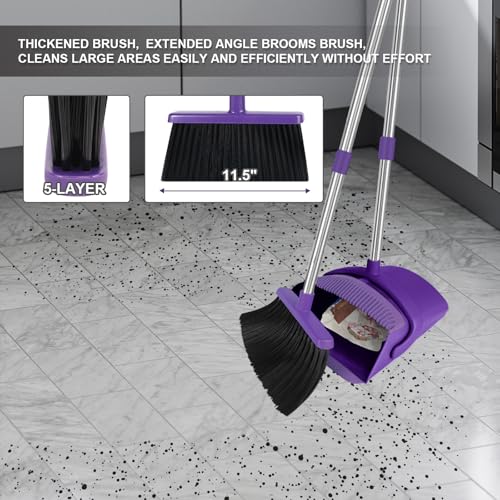 Purple Broom with Dustpan Combo Set, 51" Long Handle Household Cleaning Tool, Ideal Broom and Dustpan Set for Pet Hair and Home Use - color: Purple