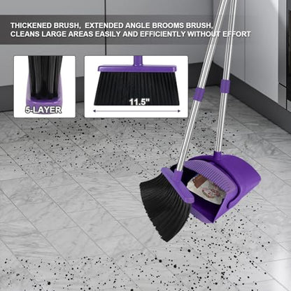 Purple Broom with Dustpan Combo Set, 51" Long Handle Household Cleaning Tool, Ideal Broom and Dustpan Set for Pet Hair and Home Use - color: Purple