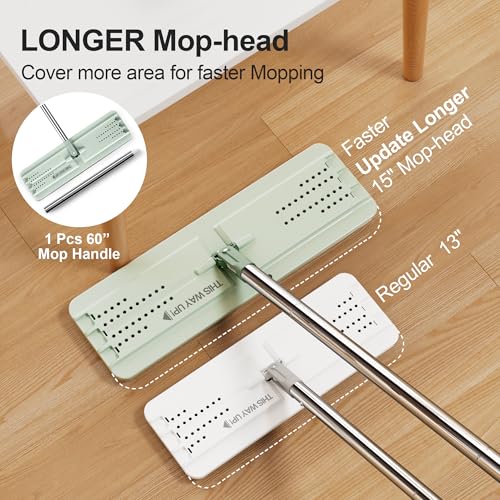 JOYMOOP Mop and Bucket Set – Commercial and Household Floor & Wall Cleaner with Long Handle, Includes 5 Microfiber Mop Pads for Easy Use - color: Green Max551
