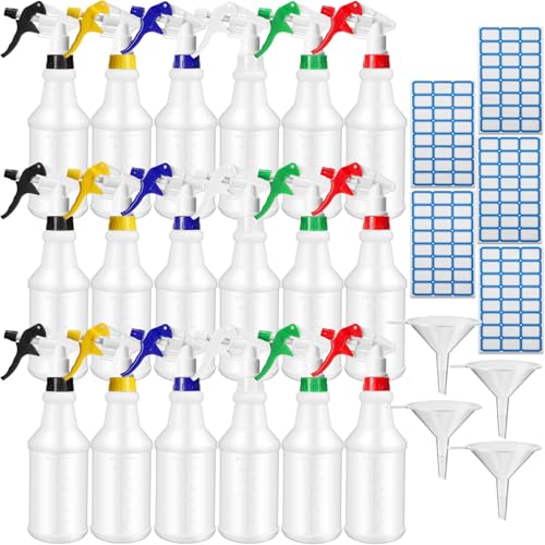 Zubebe 24 Pack 32 oz Plastic Spray Bottle Bulk Empty Leakproof Heavy Duty Spray Bottles for Cleaning Supplies Mist Bottles with Label and Adjustable Nozzle for Plant(Multicolor A,Clear Scale) - color: Multicolor A, style: Clear Scale