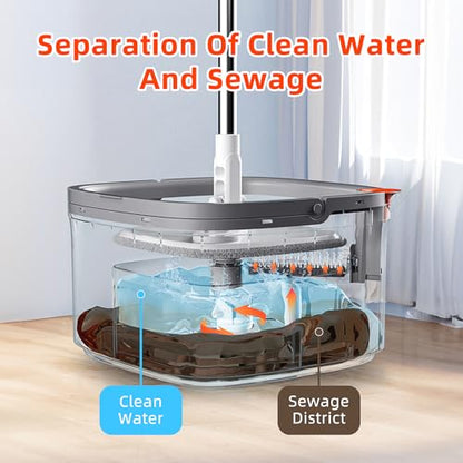 Spin Mop and Bucket Set with Self Separation Dirty and Clean Water System Self Wringing 360° Rotating Clean Mop-Head for Hardwood Tile Marble Floors with 6pads