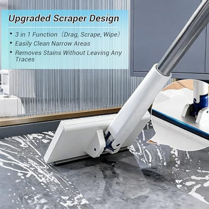 Snap Grip Mini Mop, Hands Free Flat Mop, with 10 Reusable Cloths, Stainless Steel, One-Click Replacement Design, for Wet/Dry Floors, Corner, Multi Cleaning