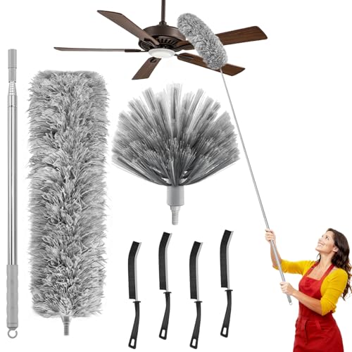 7-Piece Microfiber Feather Duster Set with Extension Pole (16.1" to 100"), Extendable Cobweb & Ceiling Fan Duster for Cleaning Cobweb, Ceiling Fan, Blind, Furniture - color: 7-piece Set