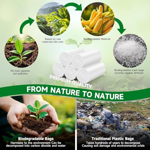 Compostable 2 Gallon Garbage Bags - Inwaysin Biodegradable 200 Counts Bulk Unscented Small Trash Bags Bulk Recycled Clear White Waste Basket Liners for Bathroom Kitchen Office - style: Bio-White-2Gal200