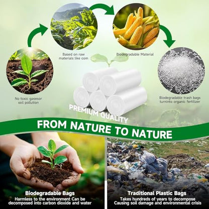 3 Gallon Biodegradable Trash Bags - 5 Rolls 200 Counts Compostable Small Garbage Bag for Bathroom Can Unscented Durable & Strong Thick Mini Bulk Waste Basket Liners Inwaysin - style: Bio-White-3Gal200