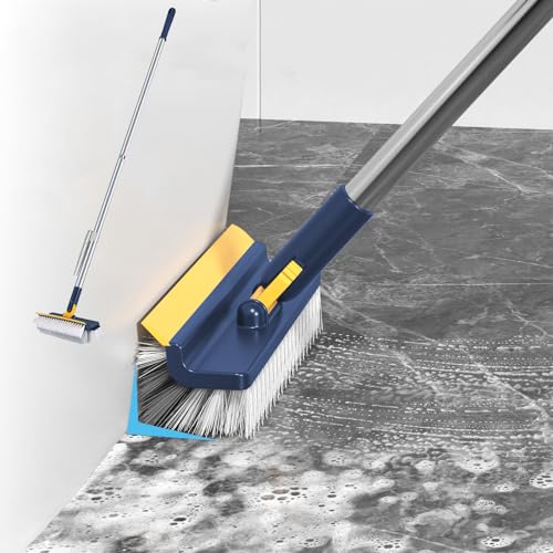 Generic Grout Scrub Brush with 42"" Long Handle Double-Sided Floor Scrub Brush V-Shape Grout Cleaner with Squeegee 180° Rotating for Tile Floors, Baseboards, Wall, Navy - color: Navy