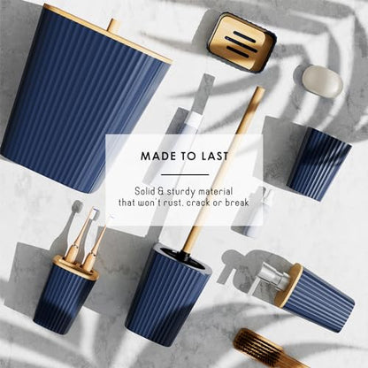 Clara Clark Bathroom Accessories Set - Bathroom Set, Bathroom Sets with Shower Curtain and Rugs, Shower Curtain Set with Bathroom Trash Can - Navy - 22PC - color: Navy Blue, size: Complete Set + Bath Rugs