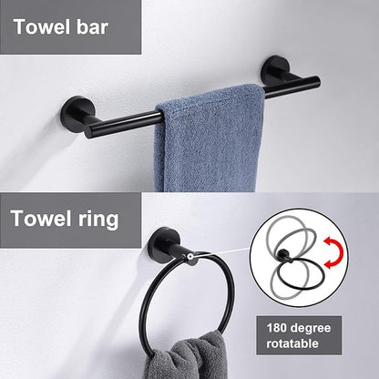 12 Pieces Matte Black Bathroom Hardware Accessories Set Hand Towel Ring 16&23.6 inch Round Towel Bar Toilet Paper Holder Towel Hooks 4 Pieces SUS 304 Stainless Steel,Heavy Duty,Wall Mounted - color: Matte Black, size: 12 piece 24"