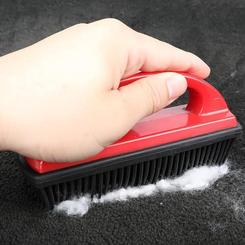 Rubber Brush for Pet Hair Removal - Effective Lint & Fur Remover Red/Black